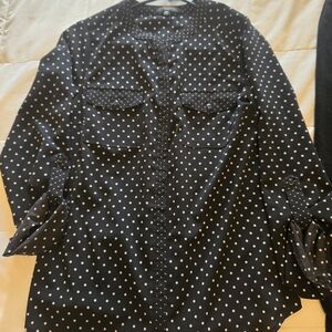 Notations Black Blouse with White Polka Dots